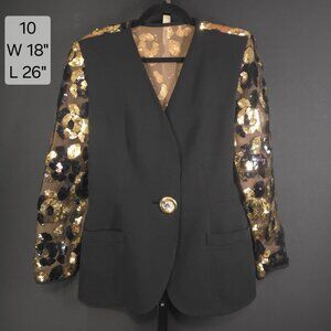 Chic Black Blazer with Gold Sequin Sleeves